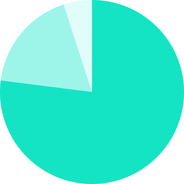 A pie chart displaying data distribution with three slices in varying shades of teal, one segment being dominant.