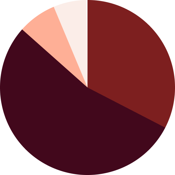 A pie chart showing four segments in varying shades of red and orange against a dark green background.
