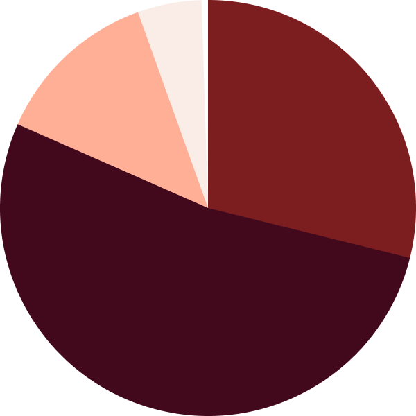 A pie chart with four slices in shades of red and maroon on a green background.
