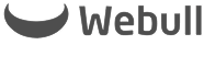 Webull logo, featuring a crescent-shaped graphic on the left and the company name 'Webull' in dark gray text.