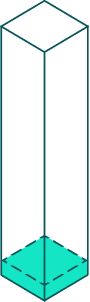 A tall, outlined prism with a light blue base.