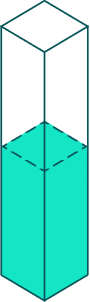 Tall clear rectangular prism partially filled with teal liquid.