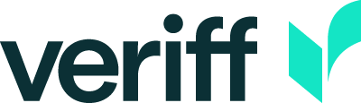Veriff logo with dark teal text and a turquoise abstract symbol to its right.