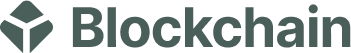 Dark grey 'Blockchain' text with an abstract geometric logo on a black background.