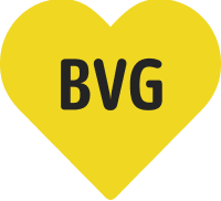 Yellow heart logo with 'BVG' in black, representing Berlin's public transport.