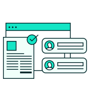 Digital document with checkmark, browser, and user profiles.