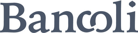 Text "Bancoli" in dark gray serif font on a dark green background.