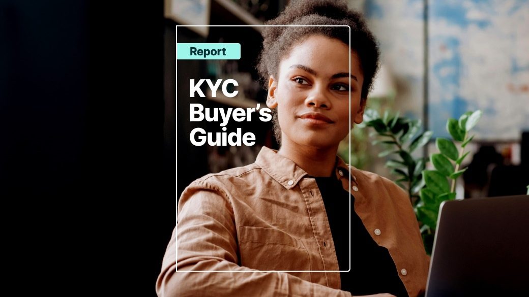 A woman looks right, with a 'KYC Buyer's Guide Report' text overlay in a white frame.
