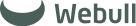 Webull logo, featuring a dark green bull horn graphic and 'Webull' text on a dark gray background.