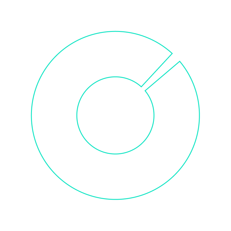 A teal outline of two concentric rings on a dark green background, both with a segment removed.