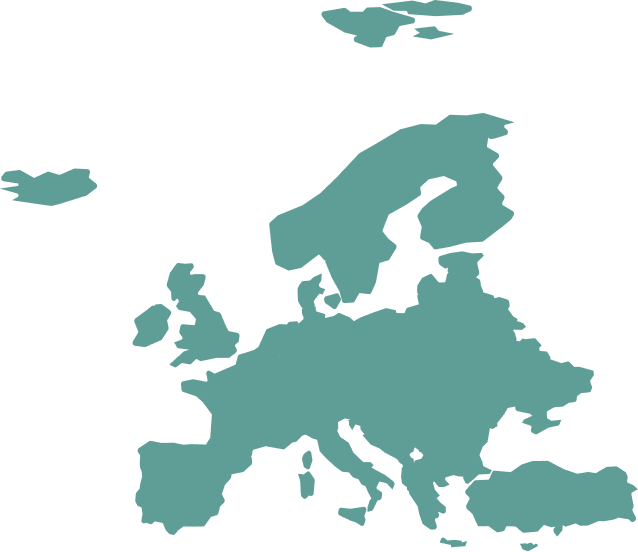 Teal map of Europe.
