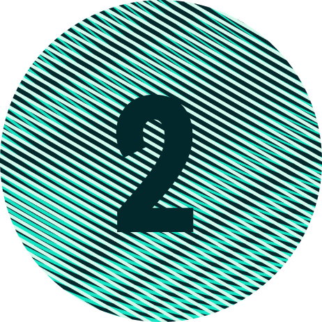 Number 2 in a teal striped circle on a dark green background.