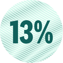 13% in a green striped circle.