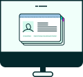 Computer monitor displaying stacked digital user profiles.