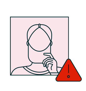 Outline of a person thinking, with a red warning icon.